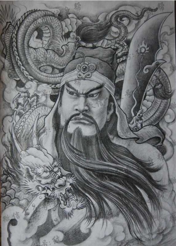 手稿关公纹身图片