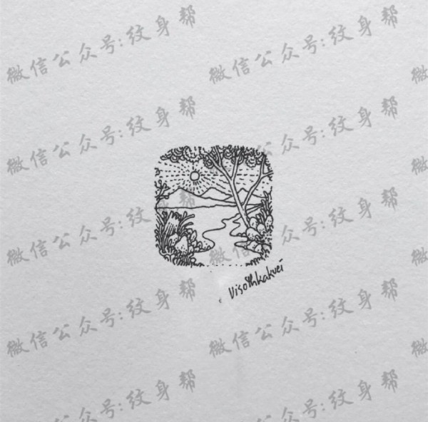 风景纹身手稿_14张创意风景纹身手稿图案