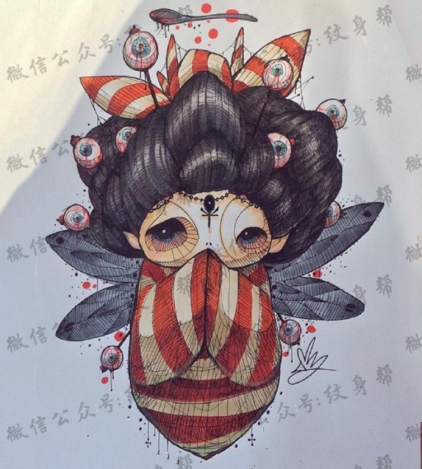 奇幻动物插画手稿_一组18张彩色创意奇幻动物插画纹身手稿图案