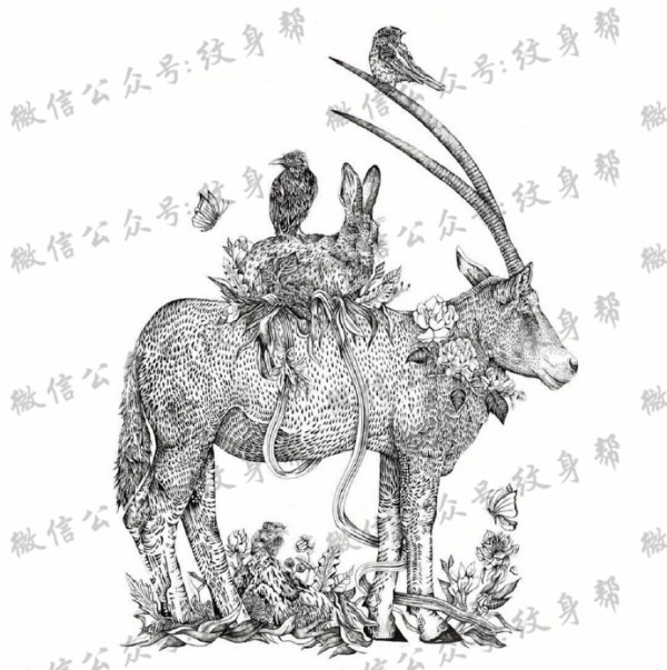 黑白色插画_一组9张黑白色好看的插画纹身手稿图案图片