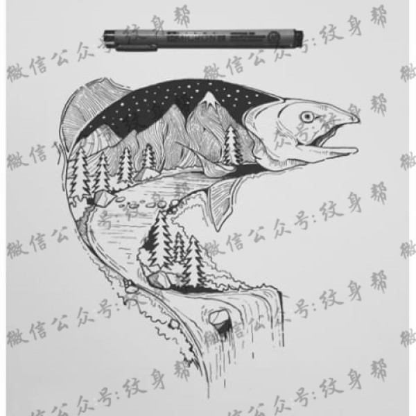 手稿一条风景鱼纹身图片