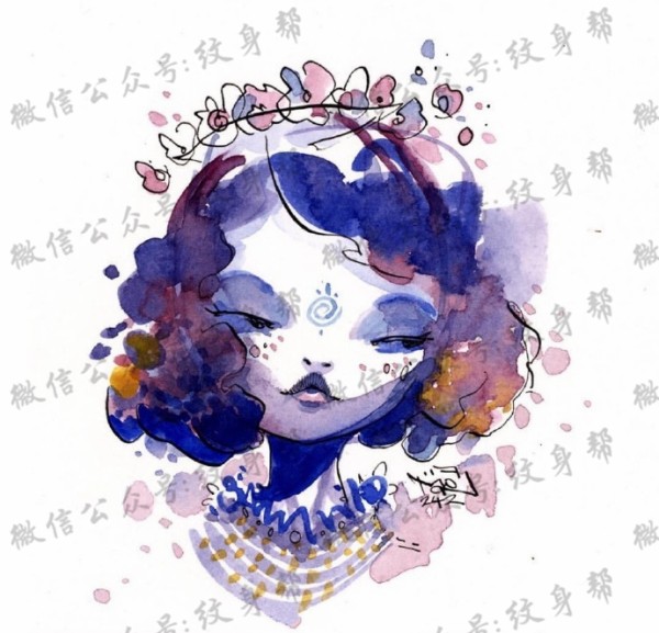 水彩插画手稿_一组23张精美水彩插画纹身手稿素材图案