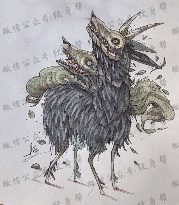 奇幻动物插画手稿_一组18张彩色创意奇幻动物插画纹身手稿图案