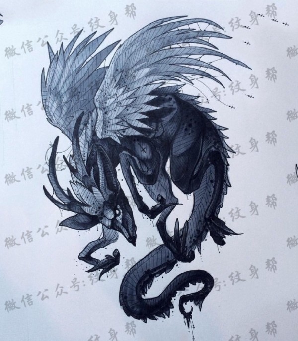 奇幻动物插画手稿_一组18张彩色创意奇幻动物插画纹身手稿图案