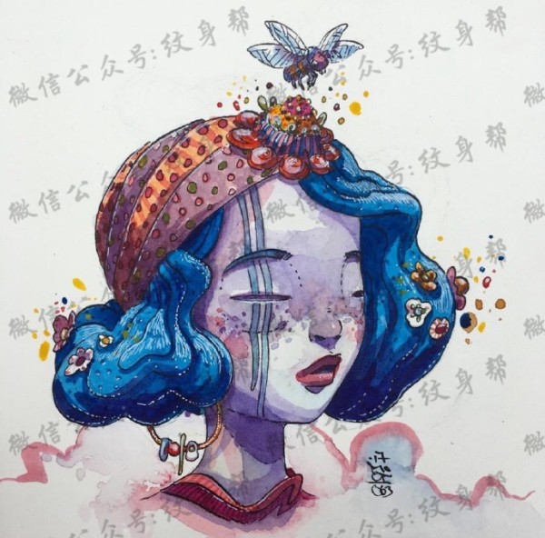 水彩插画手稿_一组23张精美水彩插画纹身手稿素材图案