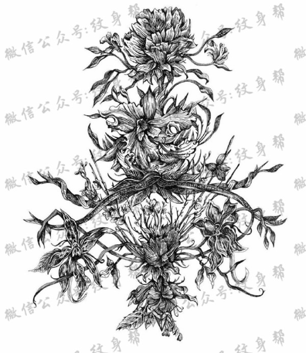 黑白色插画_一组9张黑白色好看的插画纹身手稿图案图片