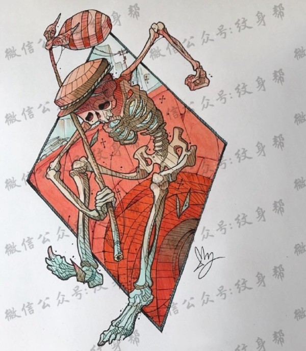 奇幻动物插画手稿_一组18张彩色创意奇幻动物插画纹身手稿图案