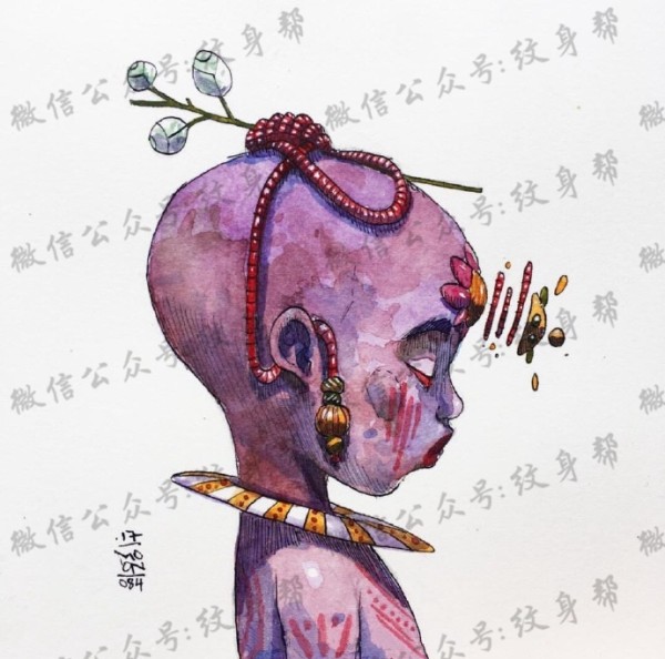 水彩插画手稿_一组23张精美水彩插画纹身手稿素材图案