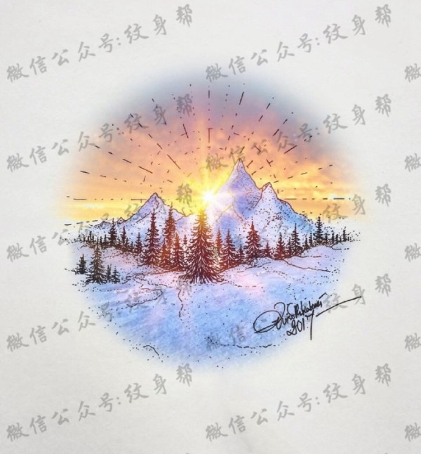 风景纹身手稿_14张创意风景纹身手稿图案