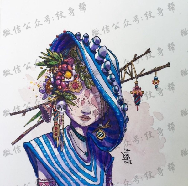 水彩插画手稿_一组23张精美水彩插画纹身手稿素材图案