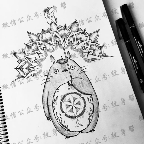 卡通龙猫tattoo纹身图片手稿