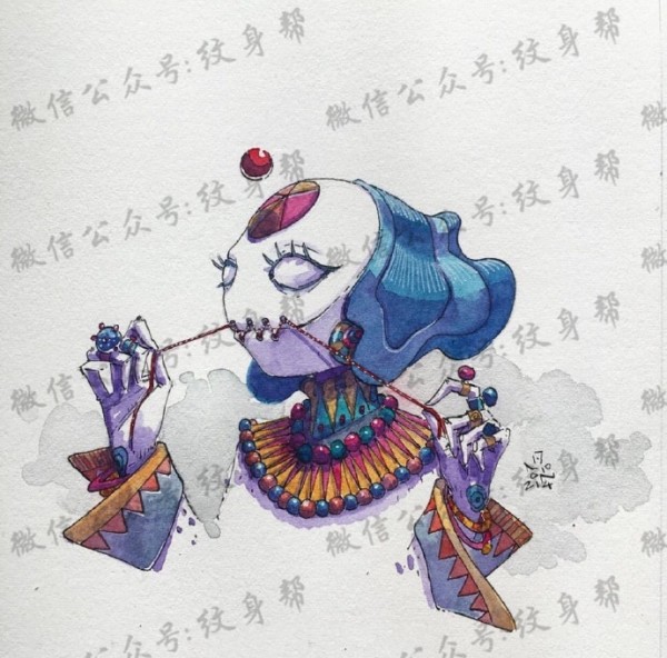 水彩插画手稿_一组23张精美水彩插画纹身手稿素材图案