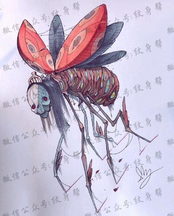 奇幻动物插画手稿_一组18张彩色创意奇幻动物插画纹身手稿图案