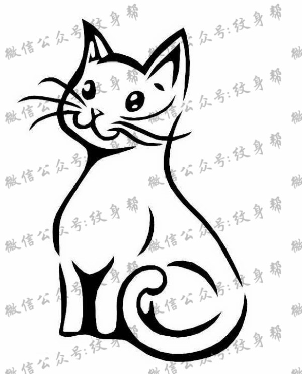 手稿黑猫咪图腾纹身图片