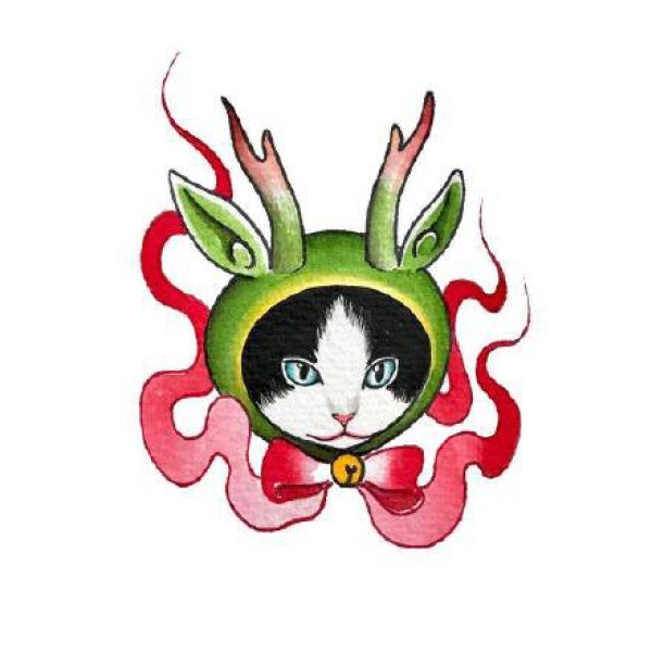 小猫和各种动物组成的可爱创意猫纹身手稿图案