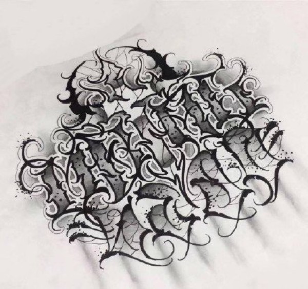 42组花体字英文纹身手稿图片