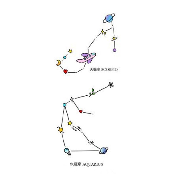 十二星座的一组简约小清新符号设计纹身手稿图案