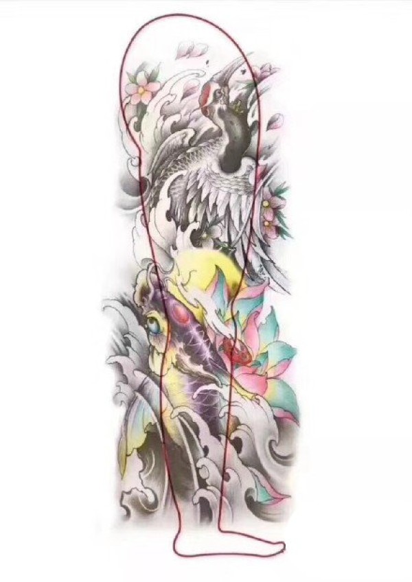 传统的包手臂和腿部的花臂和花腿纹身手稿图案9张