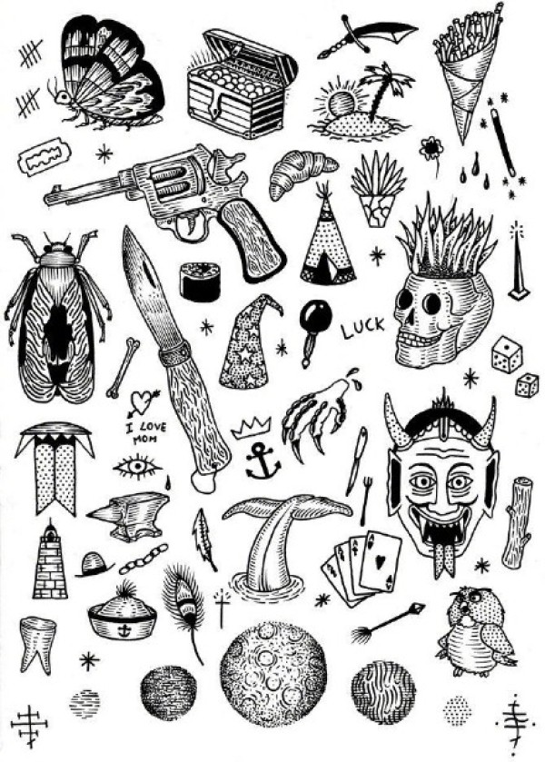 oldschool小黑图：40组oldschool风格的黑色小图纹身手稿