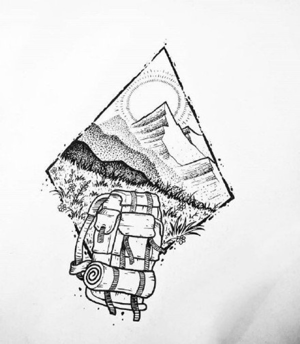 33组创意山水风景黑灰几何手稿图案
