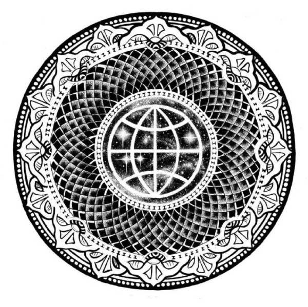 带星空梦幻元素的一组黑色创意纹身素材手稿