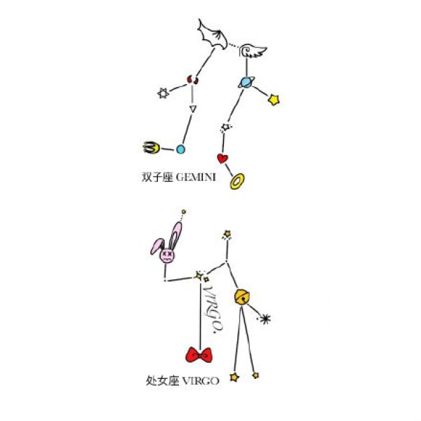 十二星座的一组简约小清新符号设计纹身手稿图案