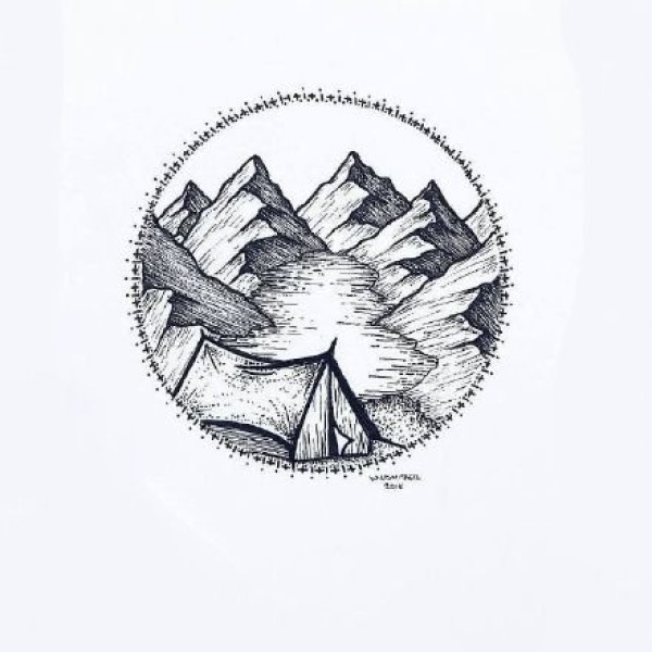 36组几何点刺山水风景等纹身手稿图片