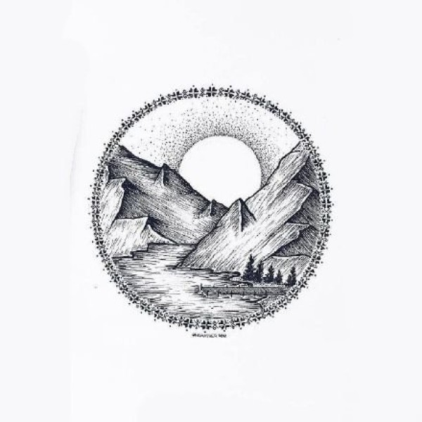 36组几何点刺山水风景等纹身手稿图片