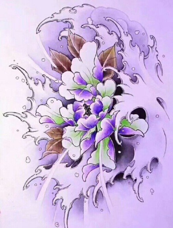 32款传统牡丹菊花等花卉纹身手稿图片