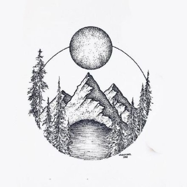 36组几何点刺山水风景等纹身手稿图片
