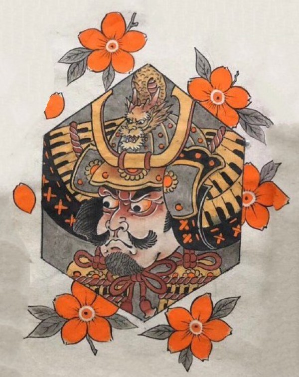 传统老虎元素的一组红色纹身手稿