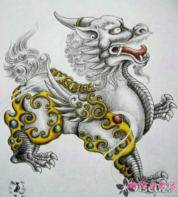 50组传说中的麒麟貔貅等神兽纹身手稿图案