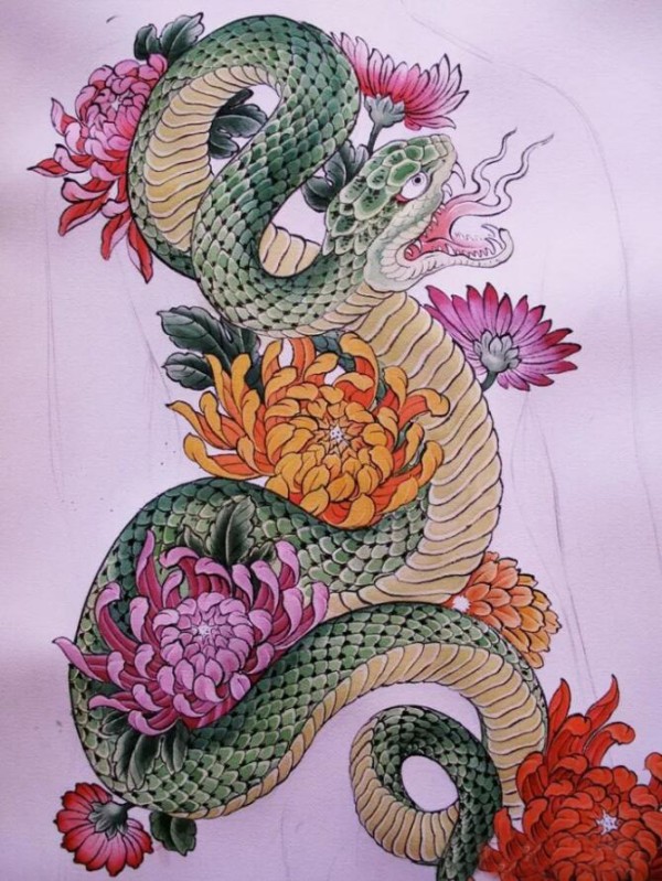 42组适合花臂包臂的的蛇纹身素材图片