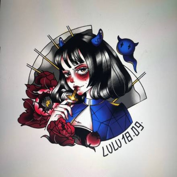 一组可爱的卡通小女生主题纹身手稿图片