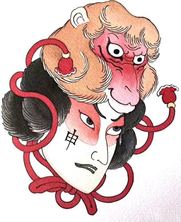 12生肖的一组创意日式纹身手稿图片