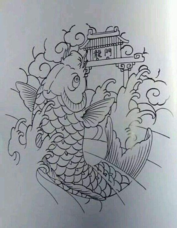鲤鱼跃龙门主题的9款纹身手稿赏析