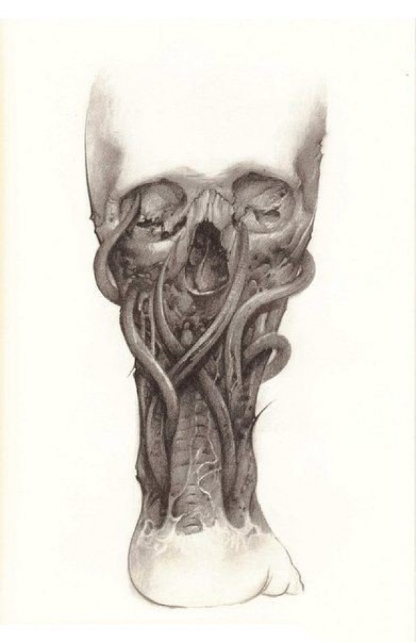 一组3d写实的机械骷髅纹身手稿图片欣赏