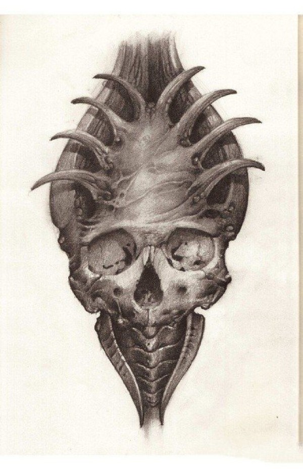 一组3d写实的机械骷髅纹身手稿图片欣赏