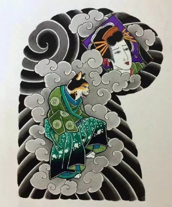 35款日式等半甲纹身主题的手稿图片