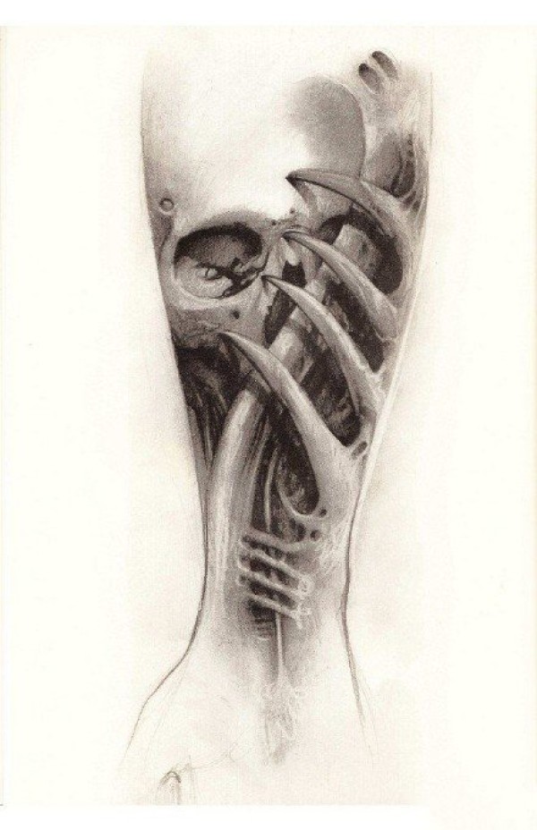 一组3d写实的机械骷髅纹身手稿图片欣赏