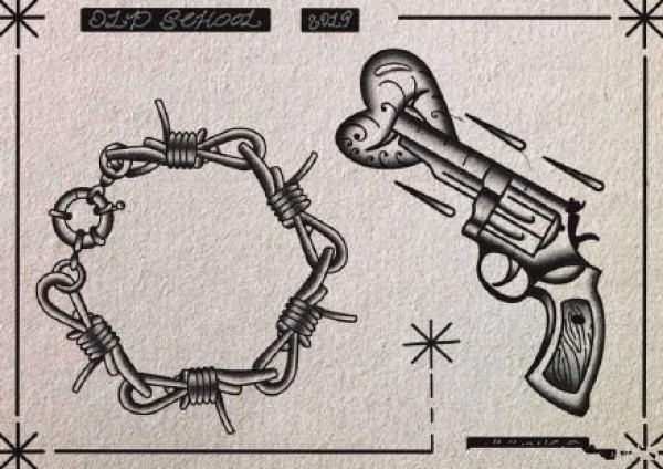 36组school的黑灰纹身手稿线图参考