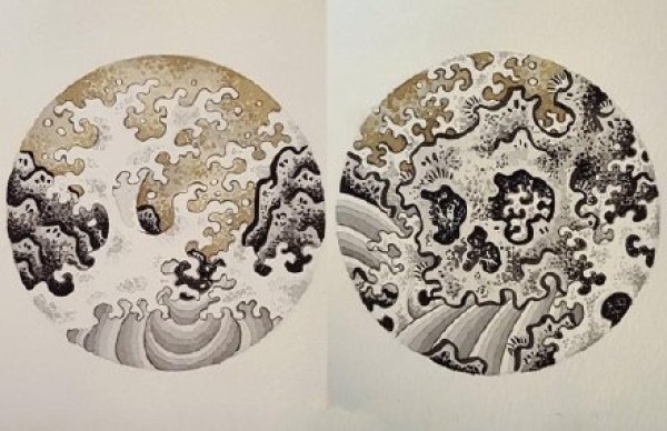 一组浪花主题的纹身手稿图片欣赏