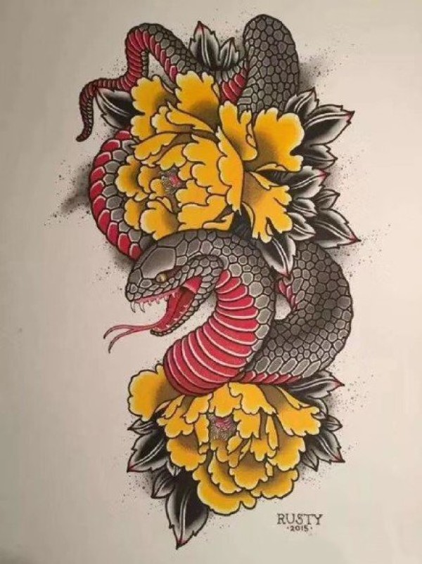 31款各种风格的蛇主题纹身手稿素材