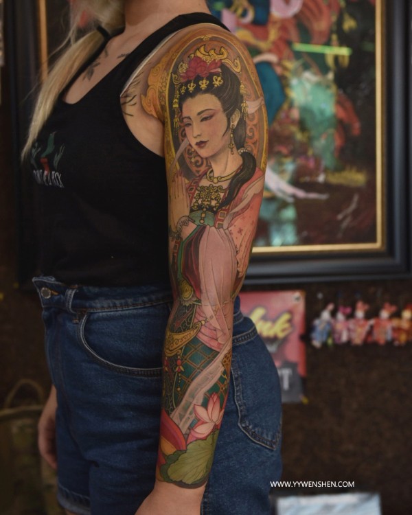 刺青师Tristen Zhang的许愿女神嘛南维主题花臂作品